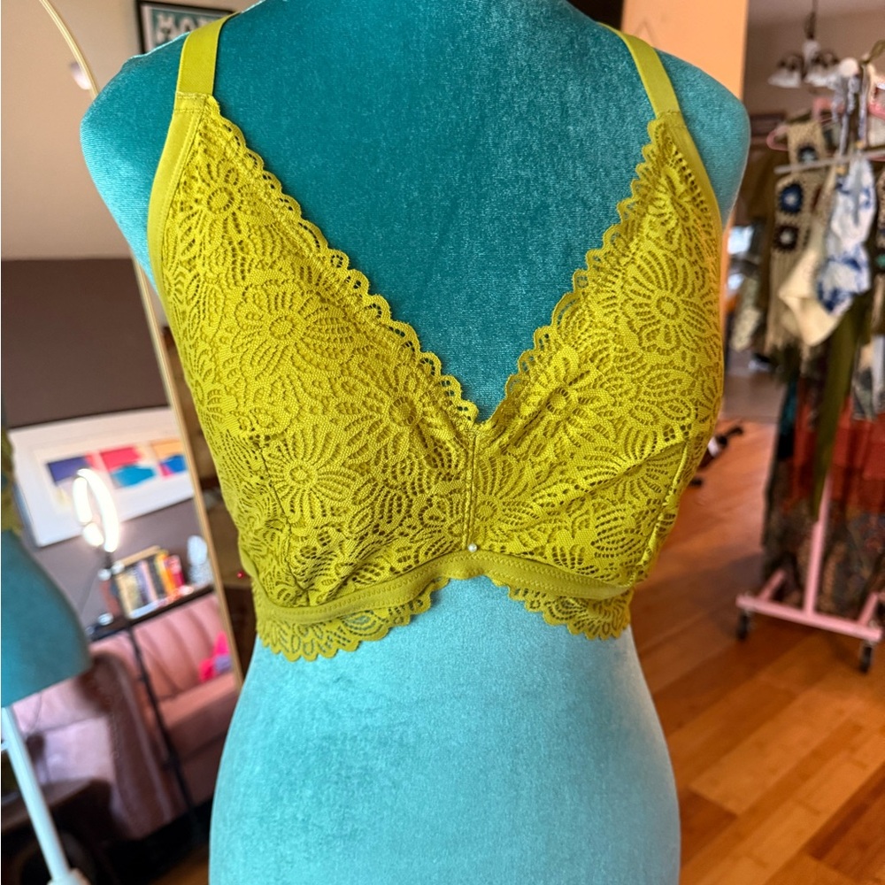 Auden Lime Lace Bralette – Crisscross Back, Unlined, Size XL